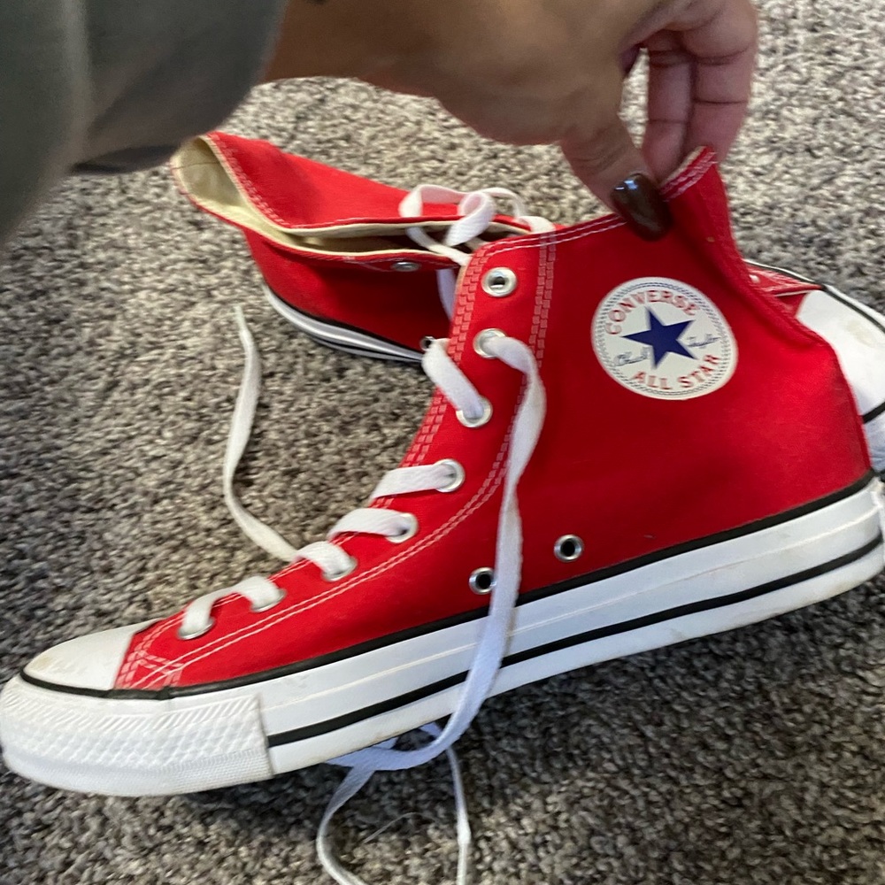 Converse high top in color red size 9.5 men 11.5 women
